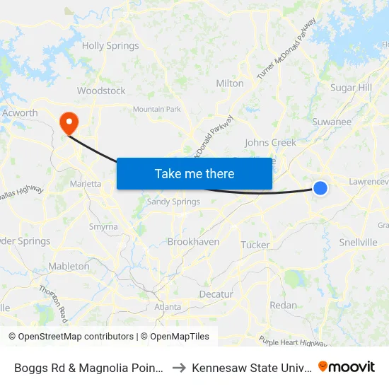 Boggs Rd & Magnolia Pointe Apts to Kennesaw State University map