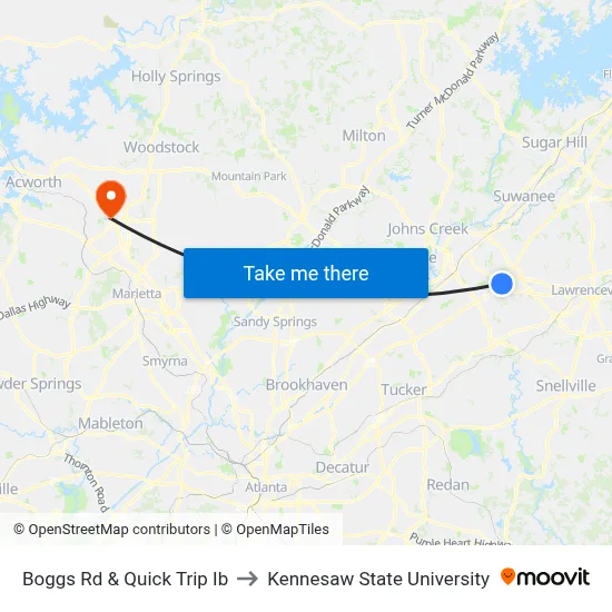Boggs Rd & Quick Trip Ib to Kennesaw State University map