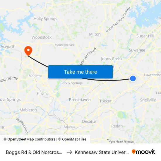 Boggs Rd & Old Norcross Rd to Kennesaw State University map