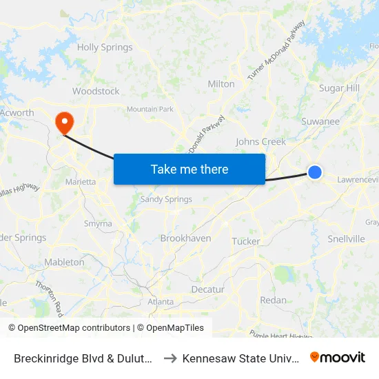 Breckinridge Blvd & Duluth Hwy to Kennesaw State University map