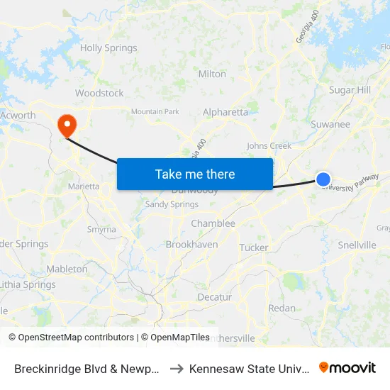 Breckinridge Blvd & Newpoint Pl to Kennesaw State University map