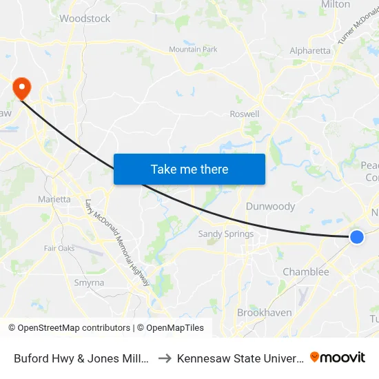 Buford Hwy & Jones Mills Rd to Kennesaw State University map