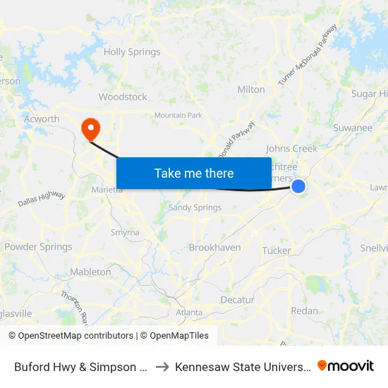 Buford Hwy & Simpson Cir to Kennesaw State University map