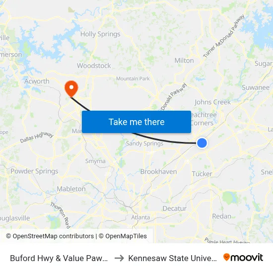 Buford Hwy & Value Pawn Ob to Kennesaw State University map