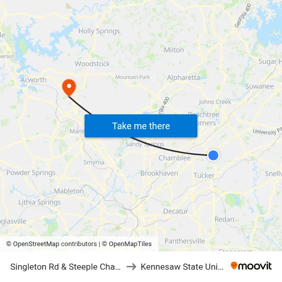 Singleton Rd & Steeple Chase Apts to Kennesaw State University map