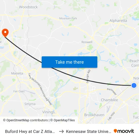 Buford Hwy at Car Z Atlanta Ib to Kennesaw State University map