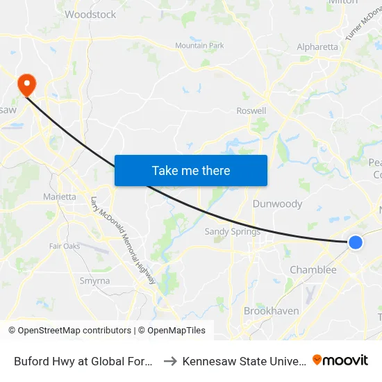 Buford Hwy at Global Forum Ib to Kennesaw State University map