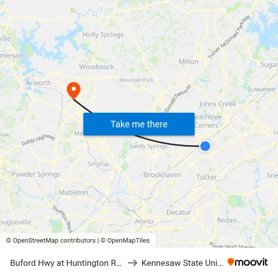 Buford Hwy at Huntington Rd Apts Ib to Kennesaw State University map
