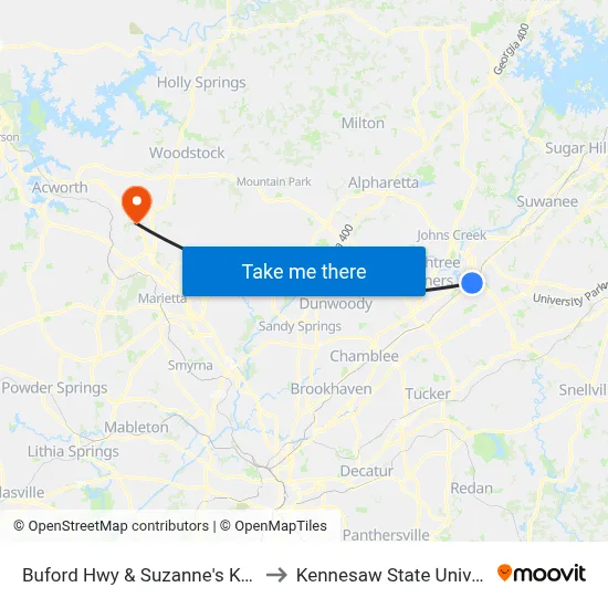 Buford Hwy & Suzanne's Kitchen to Kennesaw State University map