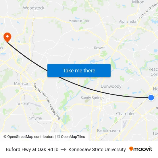 Buford Hwy at Oak Rd Ib to Kennesaw State University map