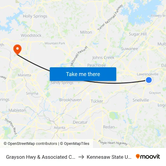 Grayson Hwy & Associated Credit Union to Kennesaw State University map