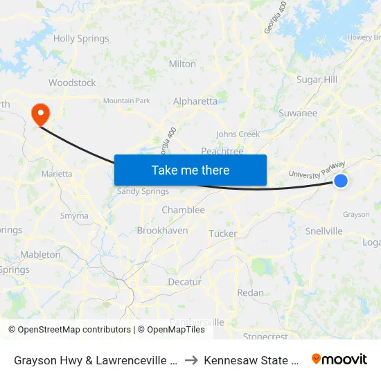 Grayson Hwy & Lawrenceville Square Plaza to Kennesaw State University map