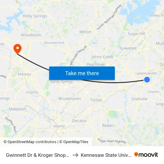 Gwinnett Dr & Kroger Shopping Ib to Kennesaw State University map