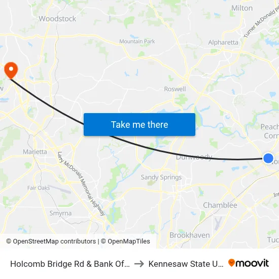 Holcomb Bridge Rd & Bank Of America Ob to Kennesaw State University map