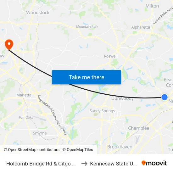 Holcomb Bridge Rd & Citgo Gas Station to Kennesaw State University map