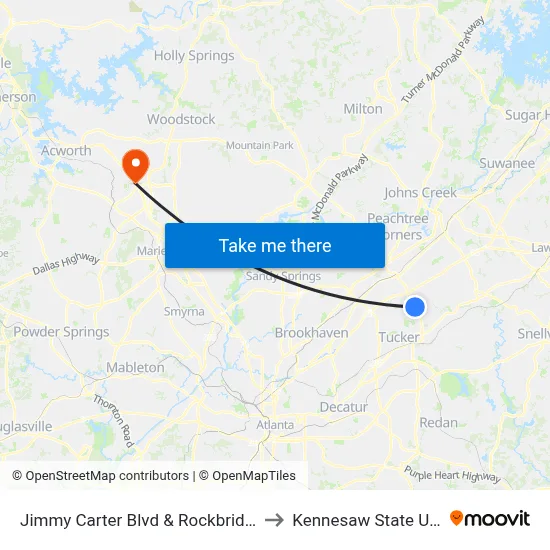 Jimmy Carter Blvd & Rockbridge Rd (Ihop) to Kennesaw State University map