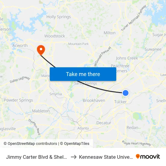 Jimmy Carter Blvd & Shelby Dr to Kennesaw State University map