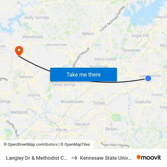 Langley Dr & Methodist Church to Kennesaw State University map