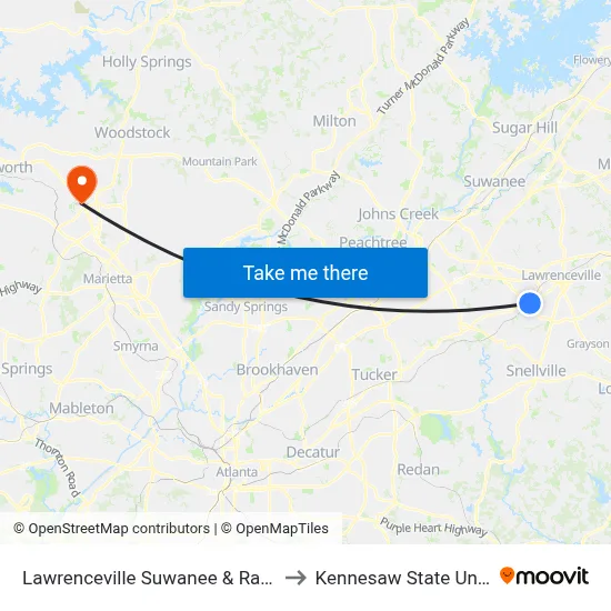 Lawrenceville Suwanee & Radio Shack to Kennesaw State University map