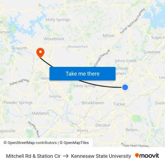 Mitchell Rd & Station Cir to Kennesaw State University map
