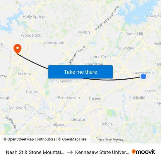 Nash St & Stone Mountain St to Kennesaw State University map