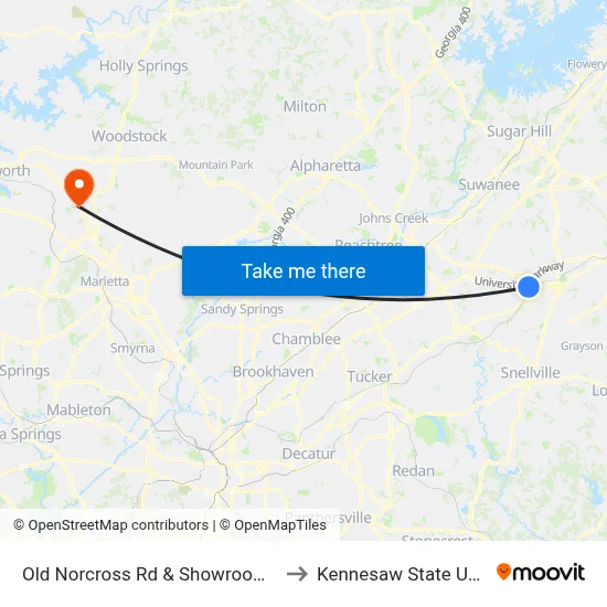 Old Norcross Rd & Showroom (Raco Dr) to Kennesaw State University map
