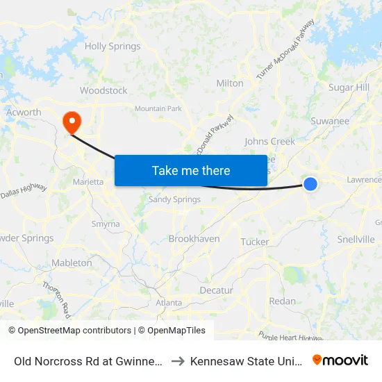 Old Norcross Rd at Gwinnett Clinic to Kennesaw State University map