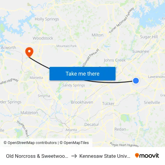 Old Norcross & Sweetwoods Dr to Kennesaw State University map