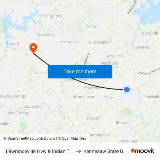Lawrenceville Hwy & Indian Trail-Lilburn to Kennesaw State University map