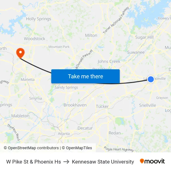 W Pike St & Phoenix Hs to Kennesaw State University map