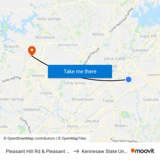 Pleasant Hill Rd & Pleasant Hill Plaza to Kennesaw State University map