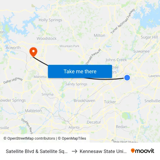 Satellite Blvd & Satellite Square Ob to Kennesaw State University map