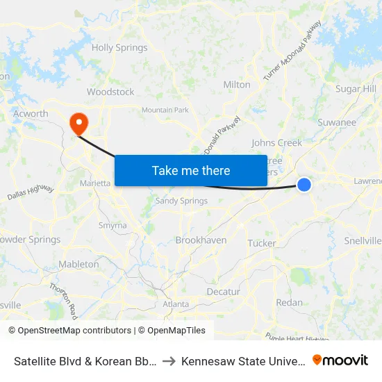 Satellite Blvd & Korean Bbq 24 to Kennesaw State University map