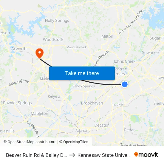 Beaver Ruin Rd & Bailey Dr Ob to Kennesaw State University map
