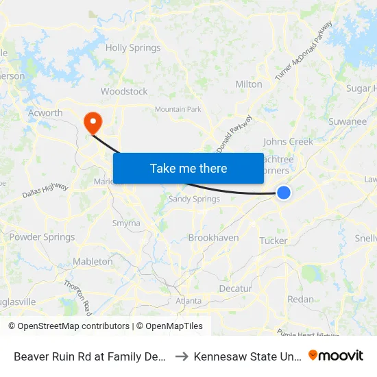 Beaver Ruin Rd at Family Denstistry Ib to Kennesaw State University map