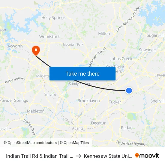 Indian Trail Rd & Indian Trail Ct Plaza to Kennesaw State University map