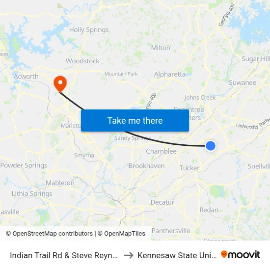 Indian Trail Rd & Steve Reynolds Blvd to Kennesaw State University map
