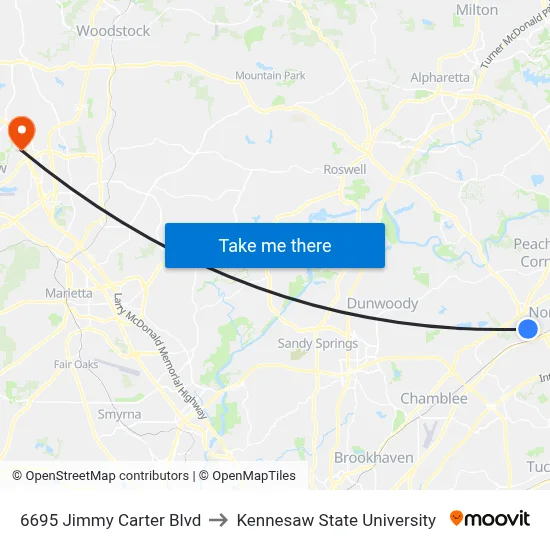 6695 Jimmy Carter Blvd to Kennesaw State University map