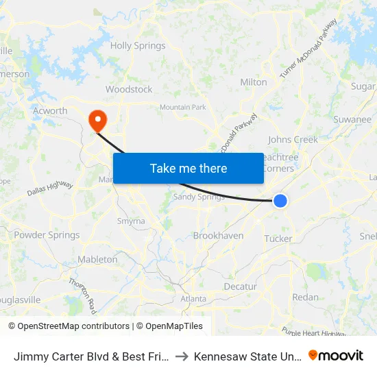 Jimmy Carter Blvd & Best Friend Rd Ib to Kennesaw State University map