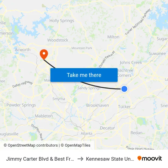 Jimmy Carter Blvd & Best Friend Park to Kennesaw State University map