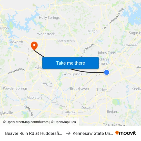 Beaver Ruin Rd at Huddersfield Way Ib to Kennesaw State University map