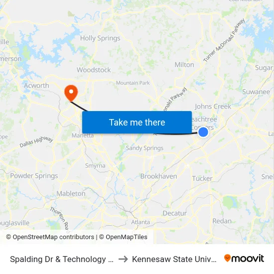 Spalding Dr & Technology Pkwy to Kennesaw State University map