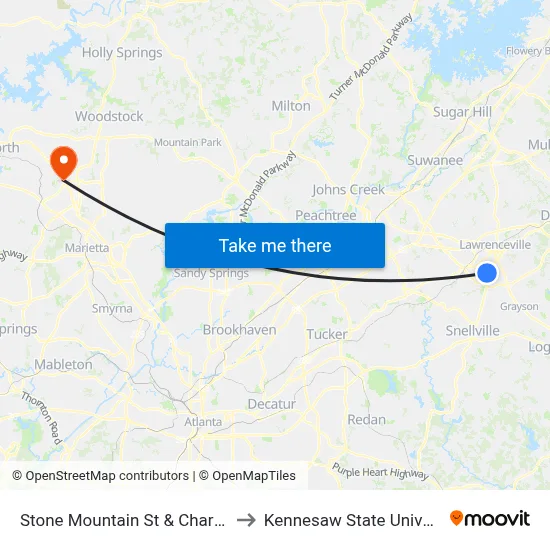 Stone Mountain St & Charter St to Kennesaw State University map