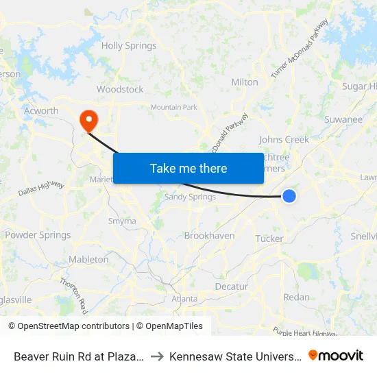 Beaver Ruin Rd at Plaza Ib to Kennesaw State University map