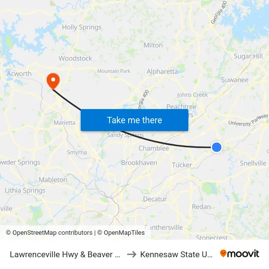 Lawrenceville Hwy & Beaver Ruin Rd Ob to Kennesaw State University map