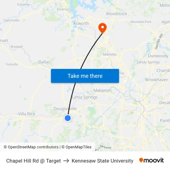 Chapel Hill Rd @ Target to Kennesaw State University map
