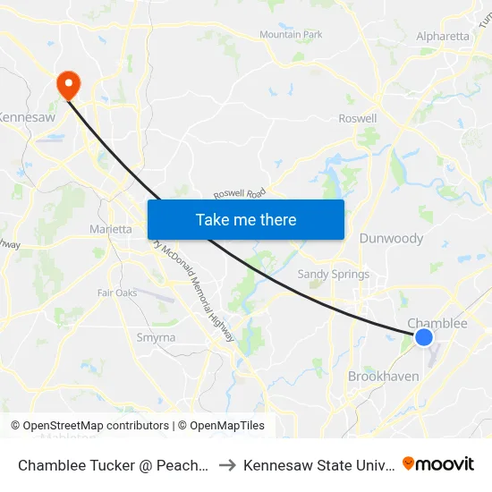 Chamblee Tucker @ Peachtree Rd to Kennesaw State University map