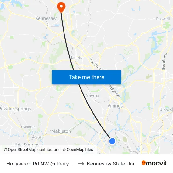 Hollywood Rd NW @ Perry Blvd NW to Kennesaw State University map