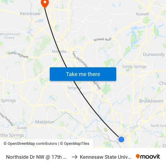 Northside Dr NW @ 17th St NW to Kennesaw State University map