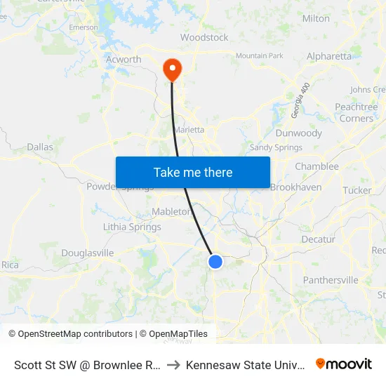 Scott St SW @ Brownlee Rd SW to Kennesaw State University map